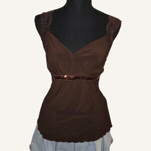 Y2k Brown Sequin Sleeveless Top 🤎